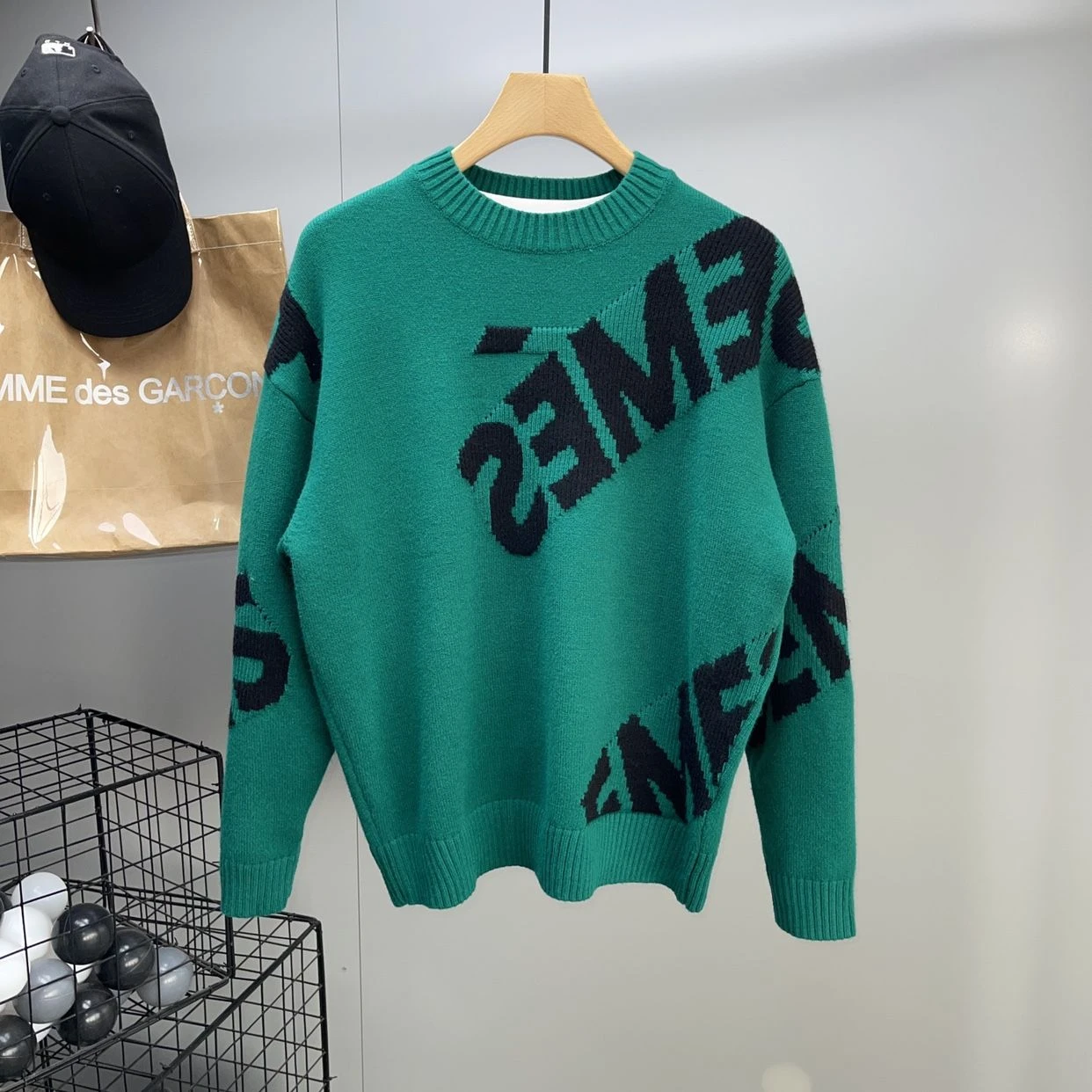 Strickpullover für Männer, Buchstabe grün, Herrenbekleidung, runder Kragen, Pullover, Rundhalsausschnitt, Straße, koreanische Mode, Übergröße, Tops, Modus 2024, alt