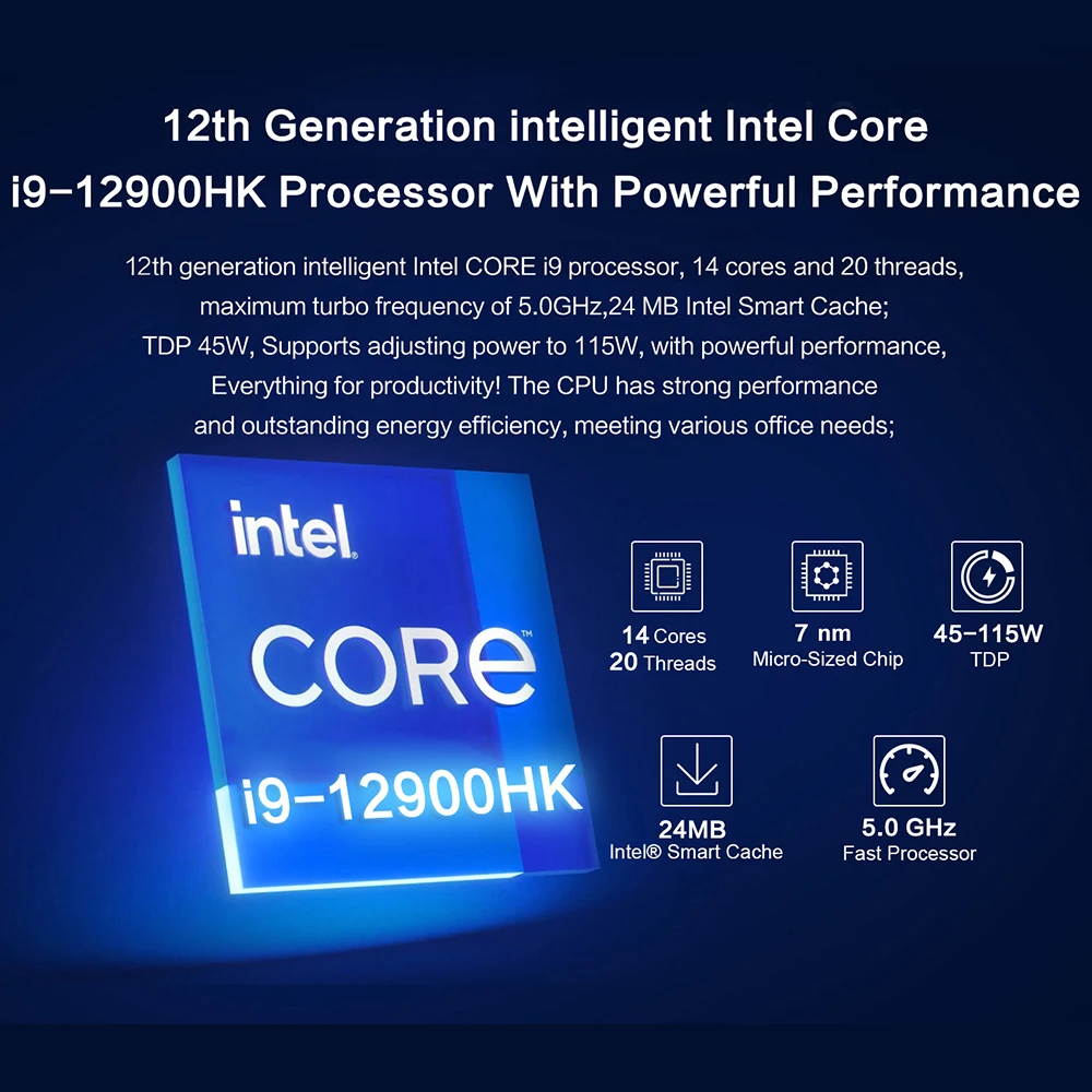 Mini PC MLLSE M8 procesor Intel Core i9-12900HK 16 GB RAM SSD 1 To Wi-Fi 6 BT5.2 Win11 Pro Mini komputer biurkowy