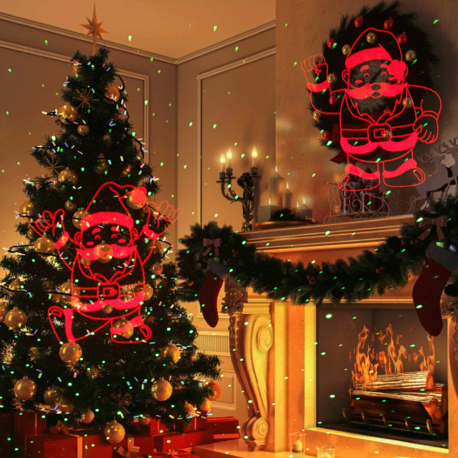 ALIEN ค่าเฉลี่ยคริสต์มาสเลเซอร์ไฟเครื่องฉายแสงสีแดง Santa Claus Elk Sled Animation สีเขียว Static Star กลางแจ้งกันน้ำ Xmas ไฟ