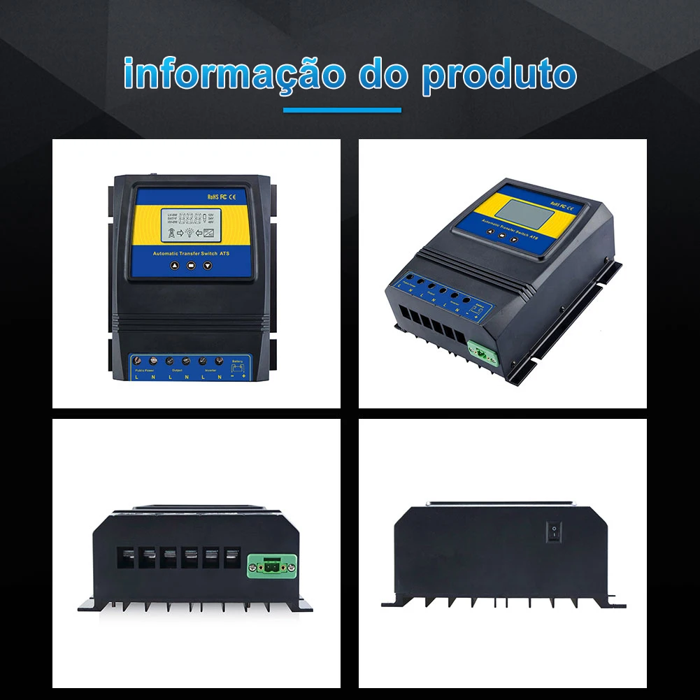 Interruptor de transferência de energia dupla ats automático controlador de carga solar para sistema de vento solar dc 12v 24v 48v ac 110v 220v liga/desliga grid