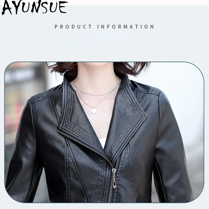 AYUNSUE Sheepskinของแท้หนังแจ็คเก็ตสตรีCropped Coatฤดูใบไม้ร่วงเสื้อผ้าผู้หญิงใหม่ในเสื้อSlim Fit Jaqueta Couro 2024