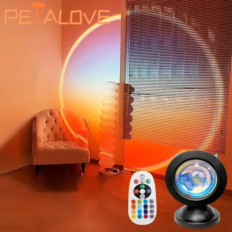 Luz de proyección de puesta de sol vibratoria, espectro de 16 colores, Control remoto USB, luz LED que cambia de Color dinámica, crea una casa cálida