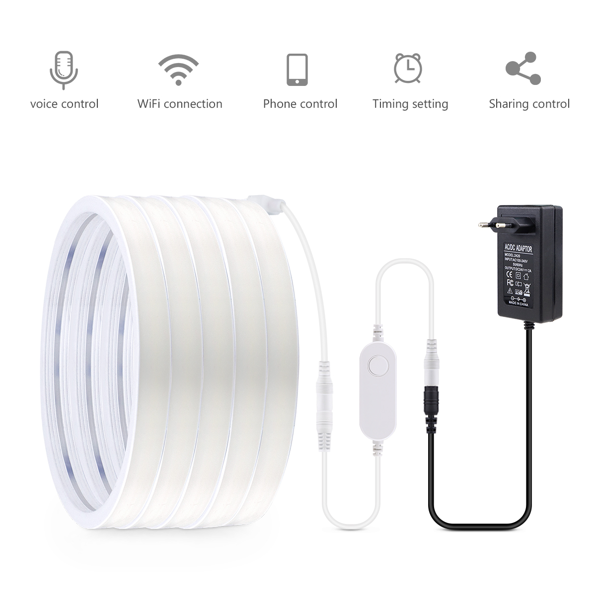 Tuya 스마트 WiFi APP DC 24V COB 라이트 LED 스트립 네온 실리카 젤 테이프 백라이트 DIY 홈 인테리어 Alexa Google 홈으로 작업