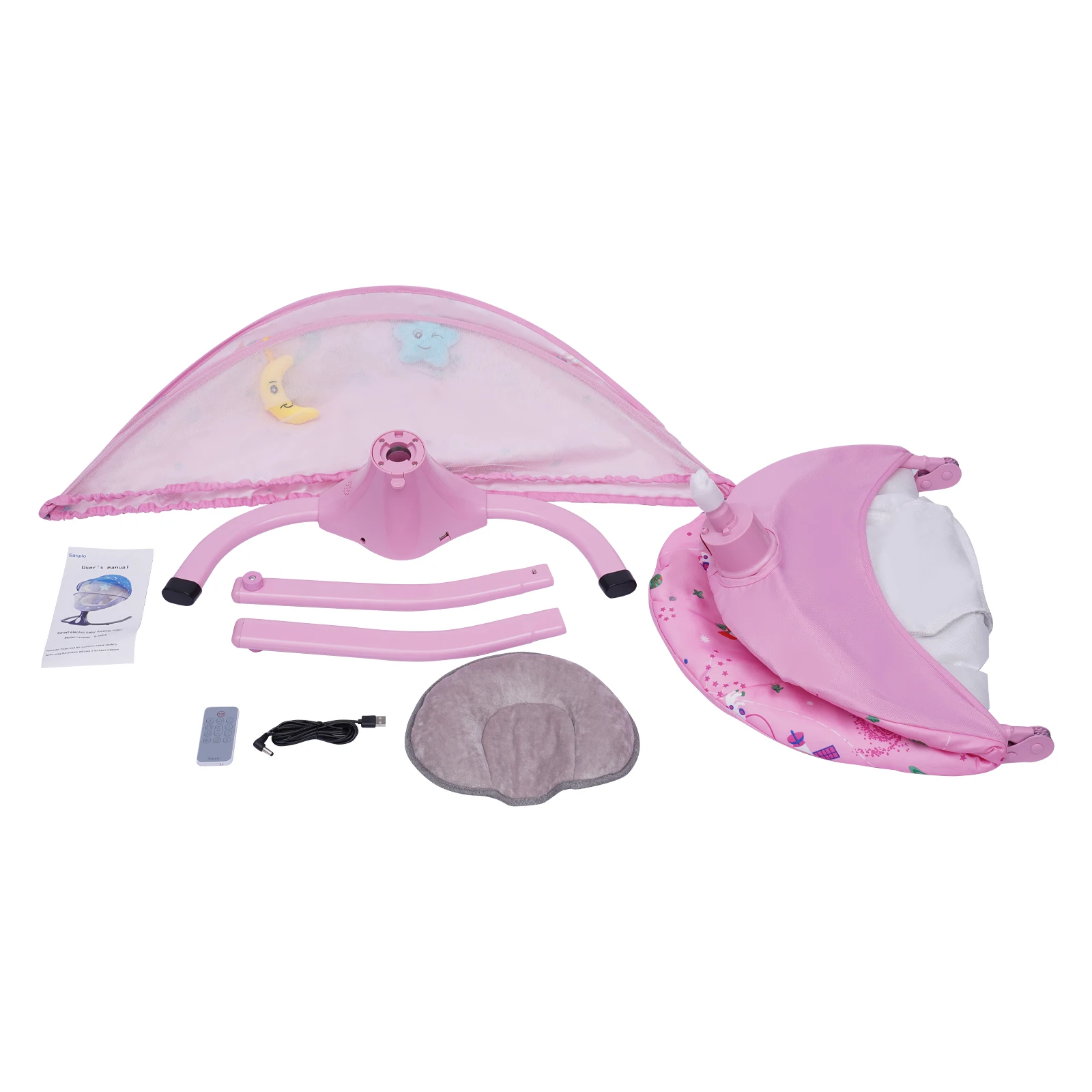 Berço elétrico do bebê com rede berço removível, berço Bouncer, Bluetooth e USB, 4 funções Swing, função de temporização