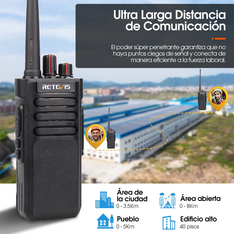 Walkie Talkie Largo Alcance 3-5 km Profesional Retevis RT29 10W Radio Emisora de Caza IP67 impermeable a prueba de polvo (opcional) VHF o UHF para seguridad almacén agrícola montaña