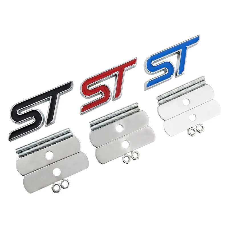 Metall Rot Blau ST Frontgrill Aufkleber Auto Kopf Grill Emblem Abzeichen Chrom Aufkleber für FORD FIESTA FOCUS MONDEO Auto Auto Styling