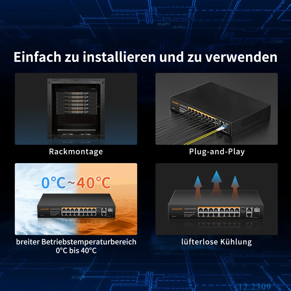 KeepLiNK 19-Port-Netzwerk-Switch mit 16-Megaibt PoE und 2-Port-Gigabit-Ethernet RJ45-Kupfer und 1-SFP-Uplink Plug and Play