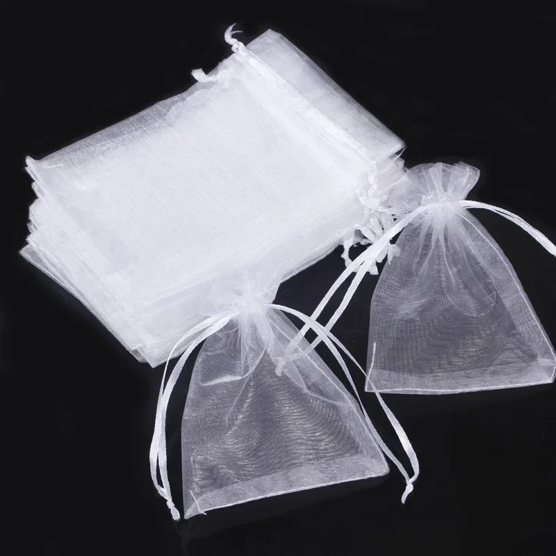 25 sacchetti trasparenti per bomboniere in organza, tasca per imballaggio, gioielli, caramelle, con coulisse, sacchetto in rete, compleanno, festa di nozze, piccolo sacchetto regalo