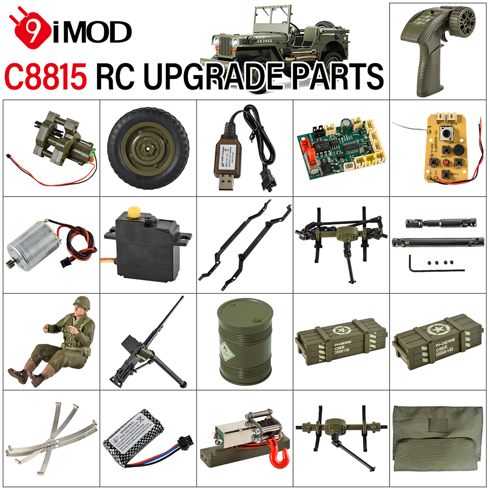 9imod c8815 rc peças de carro jeep acessórios originais fábrica pneus controle remoto motor placa recepção guincho eixo acionamento metal