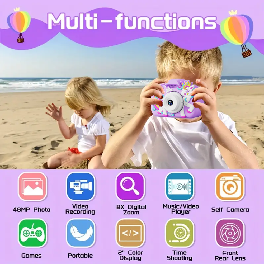 Câmera Digital Dupla para Crianças, Câmera de Vídeo Brinquedos com Cartão de 32GB, Mini Cam, Display Colorido, Presente de Aniversário Infantil, HD 1080P