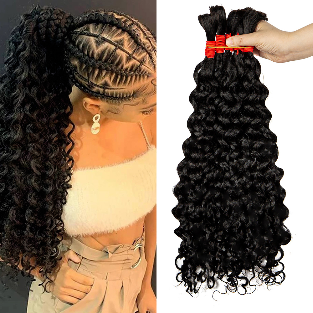 V Beauty Water Wave Bulk Echthaar Flechthaar für Boho-Zöpfe Haarbündel zum Flechten Natürliche Farbe Echthaar für Frauen