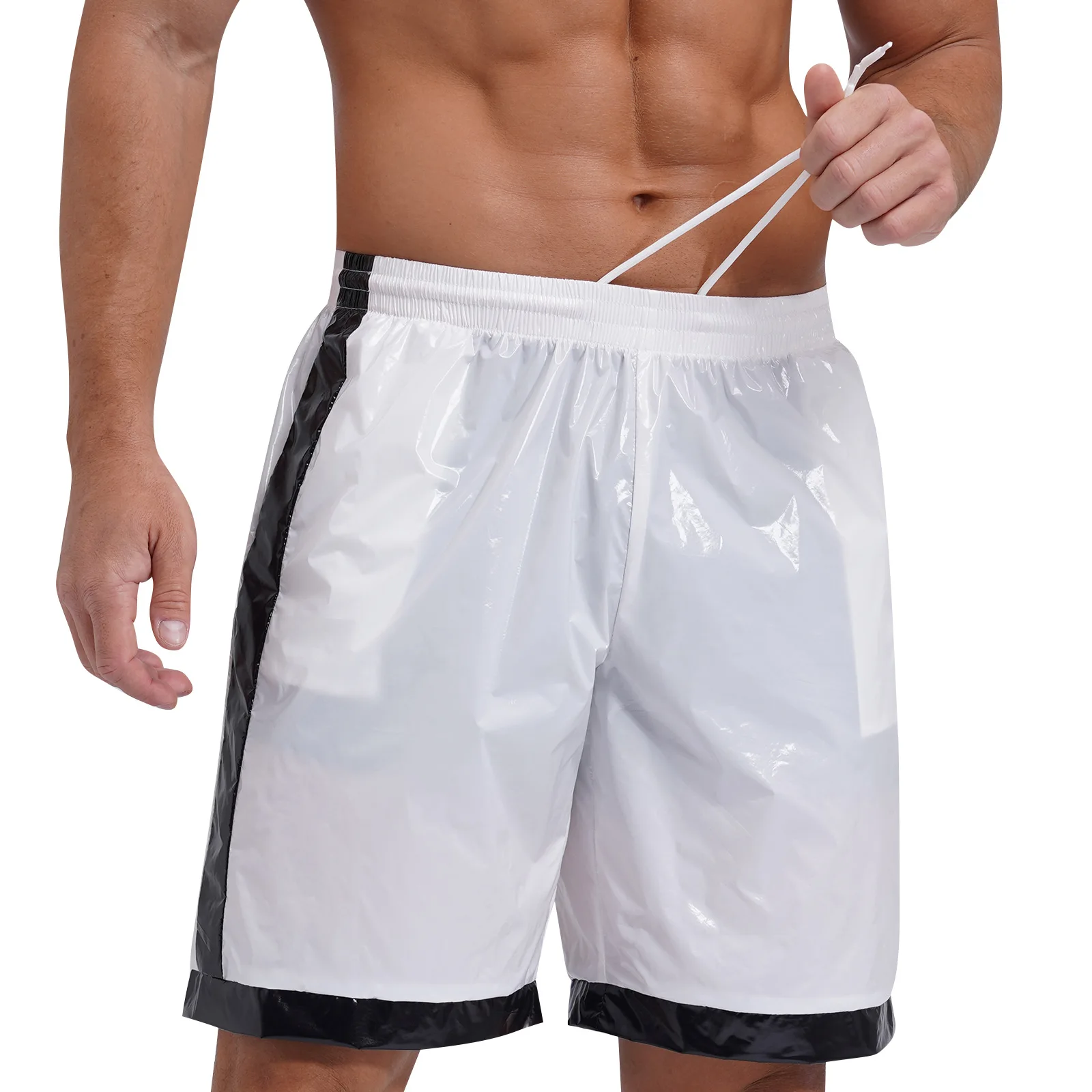 Cueca boxer masculina com aparência molhada, cordão elástico na cintura, bolsos, à prova d'água, praia, calção de banho, ajuste solto, calças curtas, clube