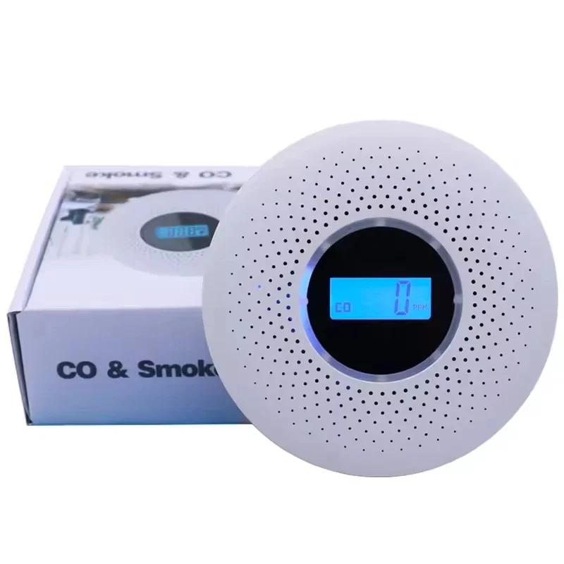 Venda quente inteligente 2 em 1 led de alta sensibilidade digital alarme fumaça gás co detector monóxido carbono aviso voz proteção segurança em casa
