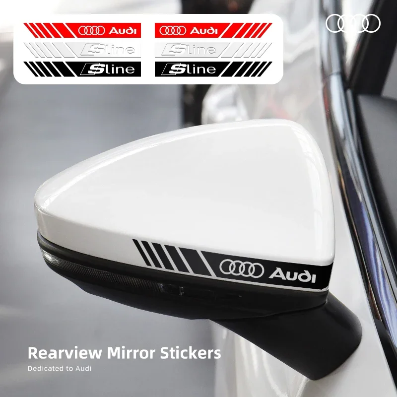 2PCS Car Styling Rearview Mirror Decoration Sticker QUATTRO Emblems for Audi Sline RS A3 A4 B8 8P 8V B6 A5 A6 C7 Q5 B9 B7 C6 A1