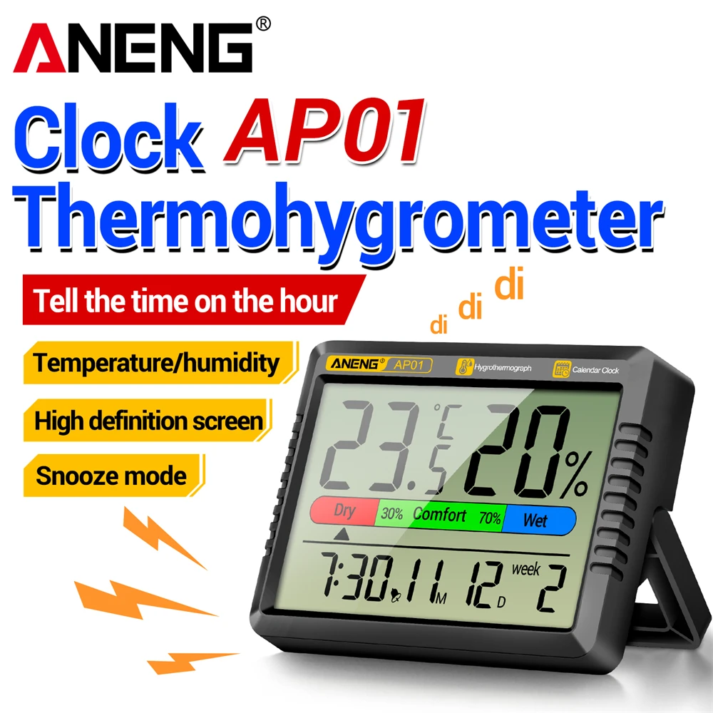 ANENG AP01 Thermohygrometer Electronic Clock Multiscene Measurement High Definition Screen Digital Air Thermometer Hygrometer