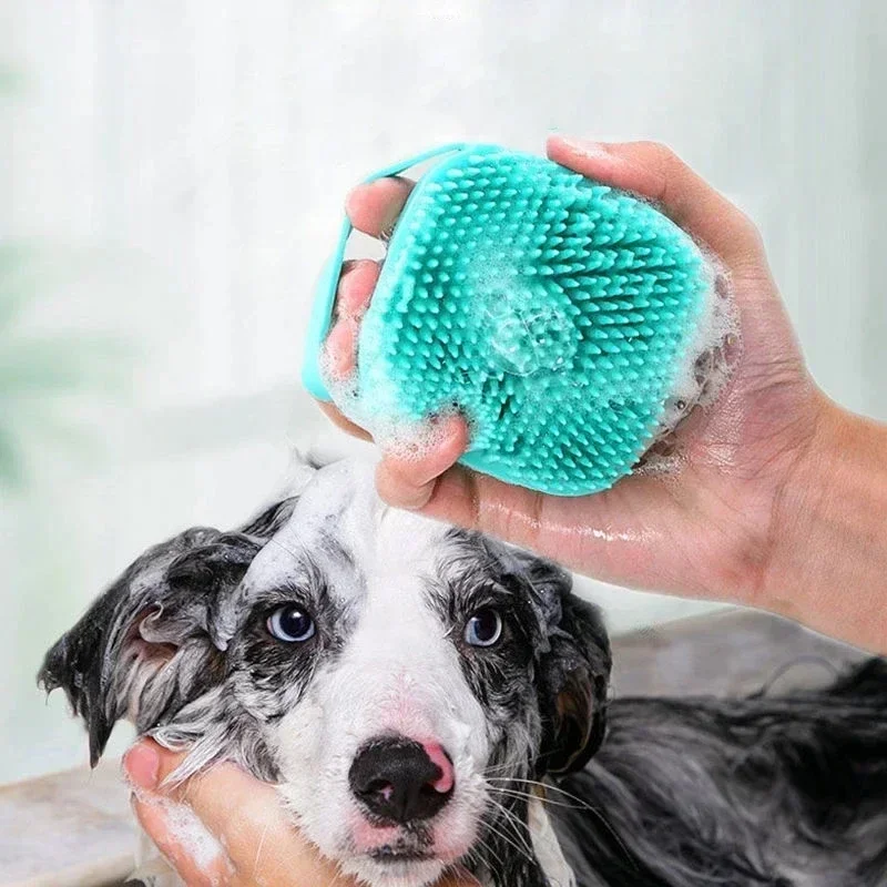 Escova de banho para animais de estimação, escova massageadora de silicone macio, gel de banho, ferramentas limpas, pente, limpeza de cães e gatos, suprimentos de limpeza
