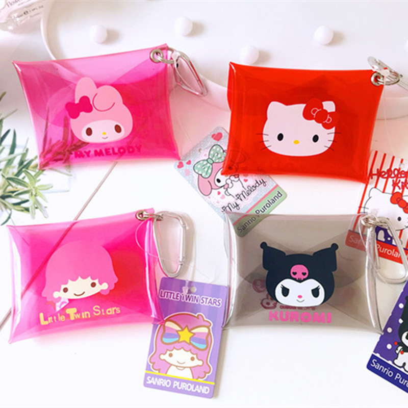 귀여운 Pvc 젤리 제로 지갑 투명 Kuromi 카드 가방 보관 가방 여자를위한 등산 버클 선물