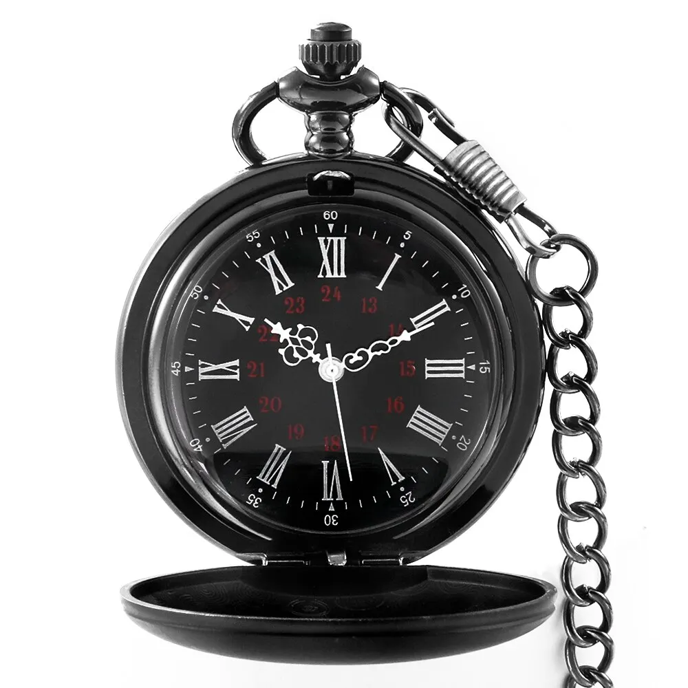 Klassische Mode 37cm Anhänger Kette glatten Stahl polnischen Quarz Taschenuhr Herren Anhänger Uhr Kette Herren Frauen