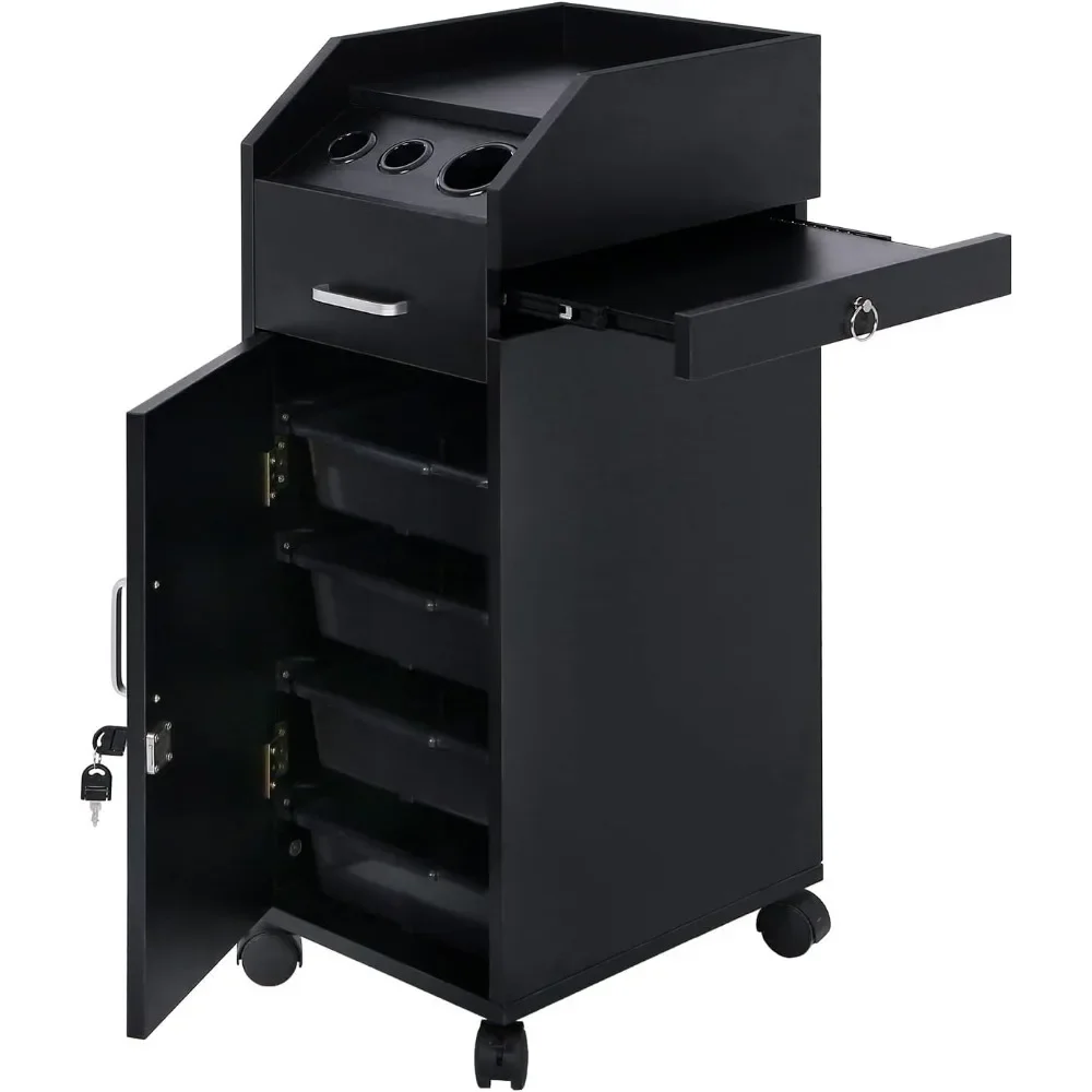 Hair Salon Storage Cart with Wheels & 3 Hair Dryer Holders, Hairdressing Tools Station Mobile Makeup Case, Salon Trolley