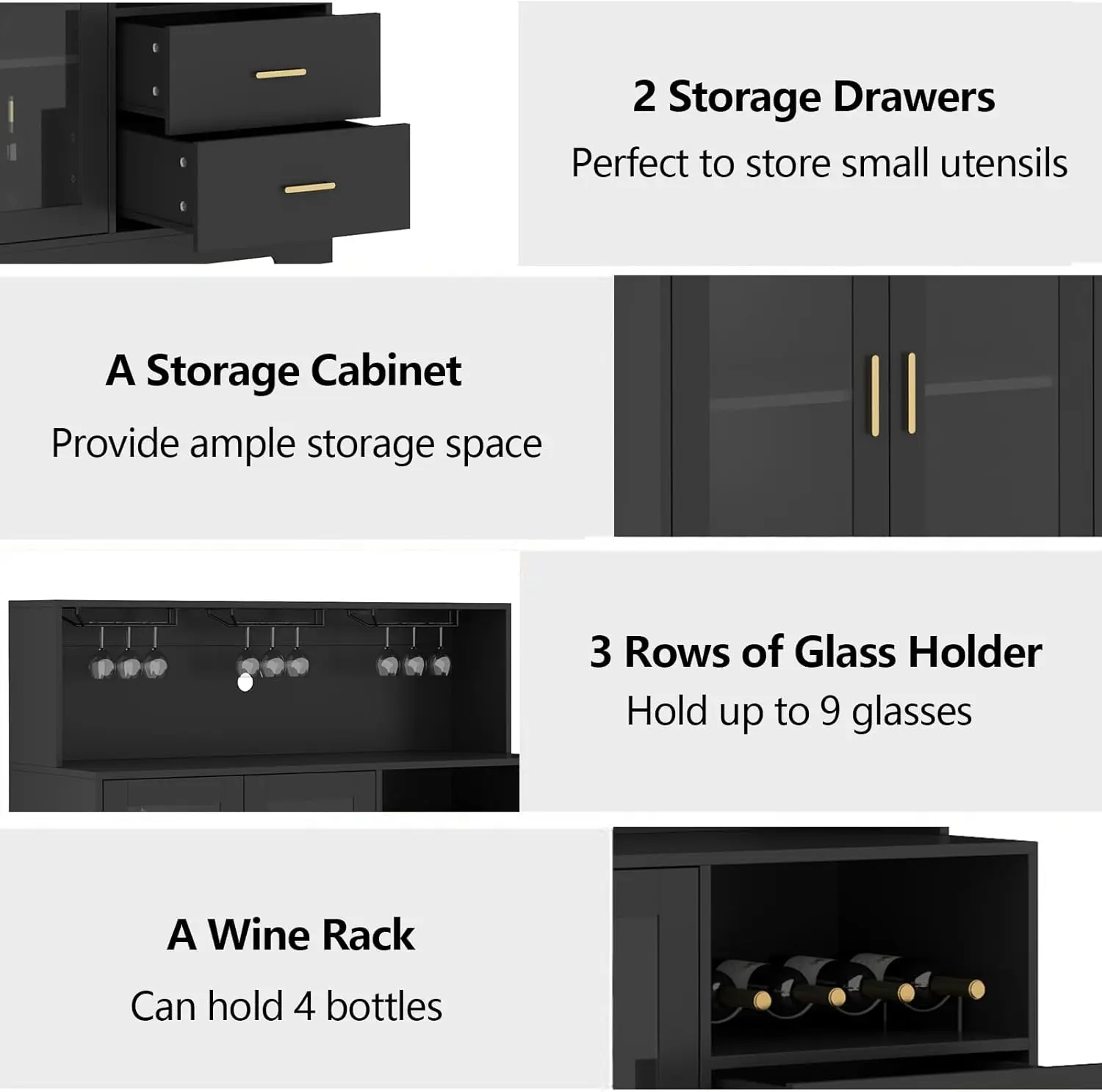 Wine Bar Cabinet with LED Light, Home Coffee Cabinet with Wine and Glass Rack, Kitchen Buffet Sideboard with Storage Cabinet&