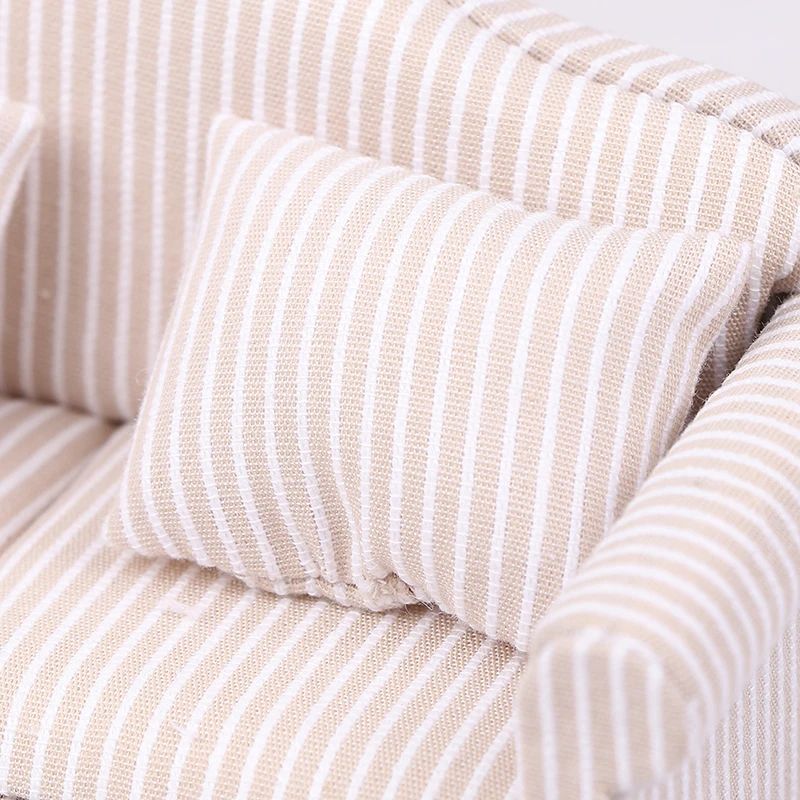 1:12 Mini domek dla lalek meble Sofa z poduszką symulacja miniaturowe krzesła do salonu dzieci udawaj zagraj DIY wystrój domu dla lalek