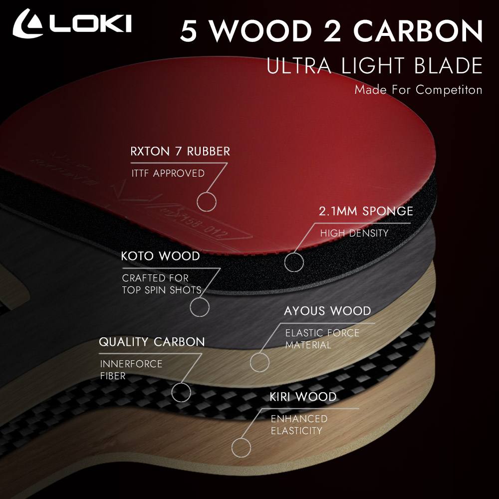 LOKI 9-sterren tafeltennisracket gloednieuwe professionele pingpong paddlebat, RXTON 7 kleverig rubber, 5 hout 2 carbon blad