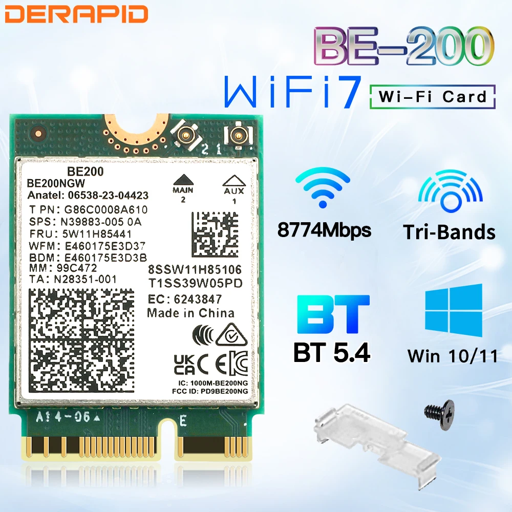WiFi7 BE200NGW Tri-Band NGFF Wifi Adapter Bluetooth 5.4 BE200 M.2 Draadloze Dongle Voor PC/Laptop Voor Win10/11 Beter AX210/AX200