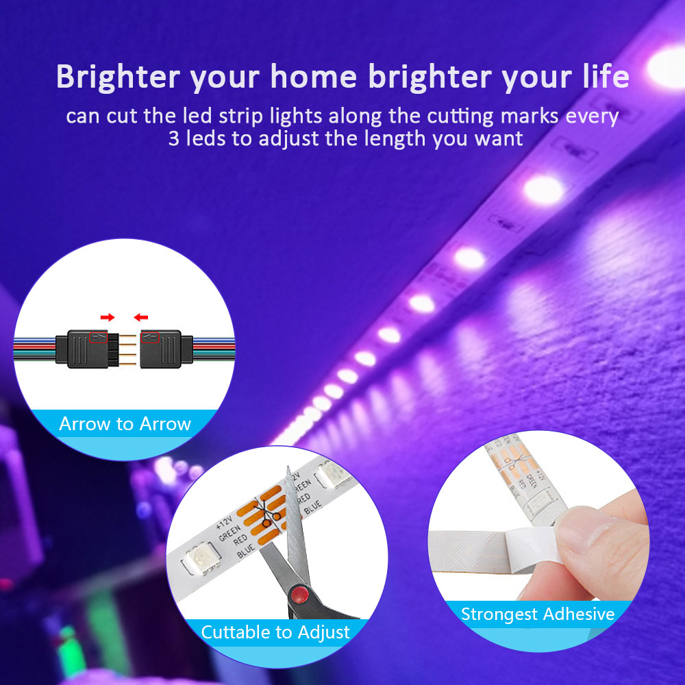 ไฟแถบไฟ LED RGB 5050 5V 1ม.-5ม. 16ล้านสี RGB ระบบไฟแถบไฟ LED ซิงค์เพลงเปลี่ยนสีได้สำหรับงานปาร์ตี้ที่บ้าน