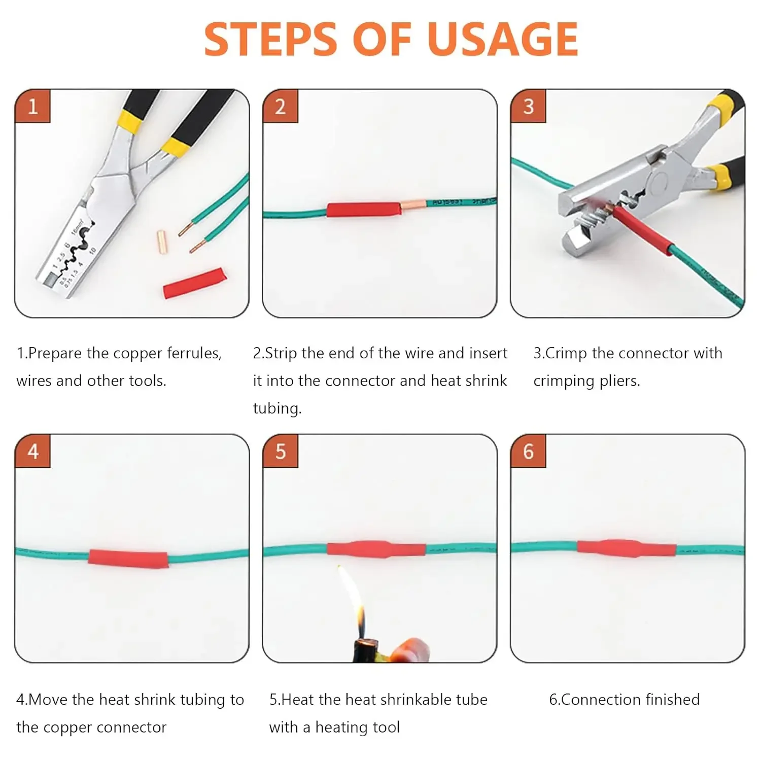 250 PCS Ferrules ลวดชุด 7 ขนาดทองแดง CRIMP Connector ฉนวนไฟฟ้า BUTT Terminal Assortment Kit