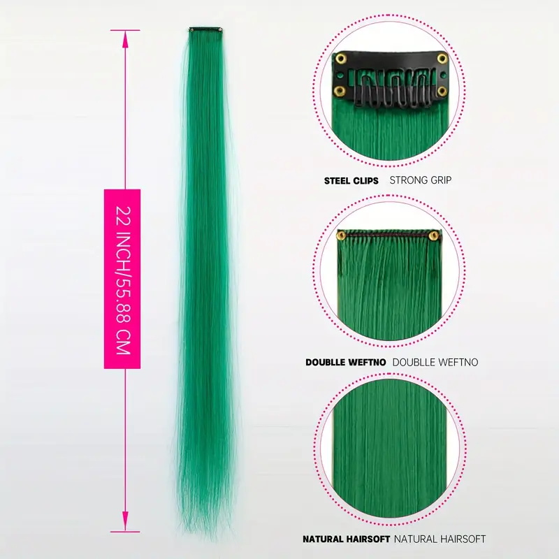 22 inch synthetische lange rechte clip in hair extensions hoge temperatuur haarstukken regenboogkleuren haaraccessoires voor vrouwen