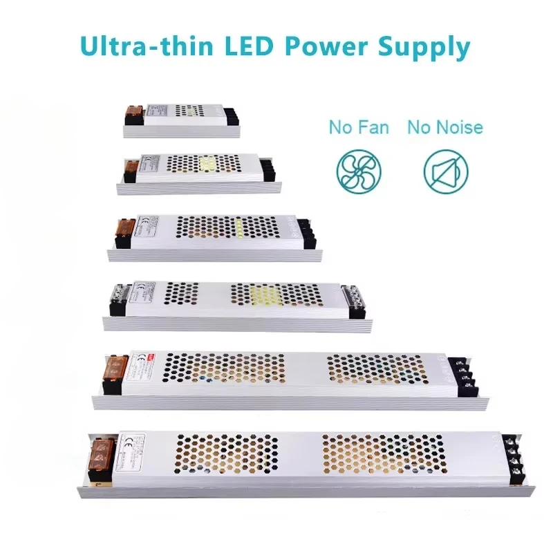 Ultra Thin LED แหล่งจ่ายไฟ DC 12V 24V Transformers แสงสว่าง 100W 150W 200W AC180-260V สําหรับไฟ LED Strip