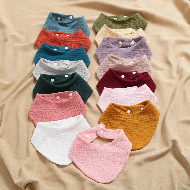 Baberos para bebé, bufanda muselina algodón orgánico, eructo con broche para gasa triangular, pañuelo absorbente agua y