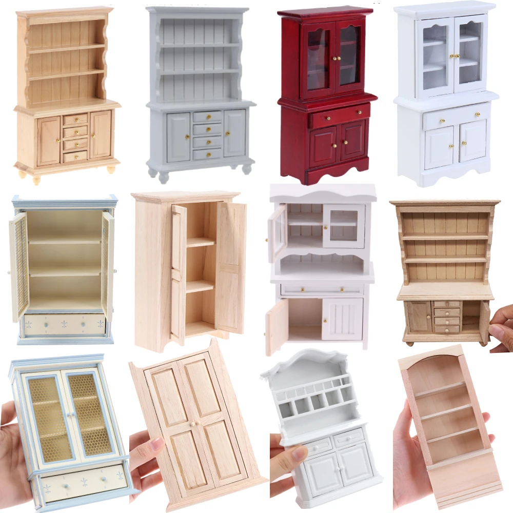 Mini armario clásico chino en miniatura de madera, Kits de muebles de dormitorio, hogar y sala de estar, casa de muñecas a escala 1/12