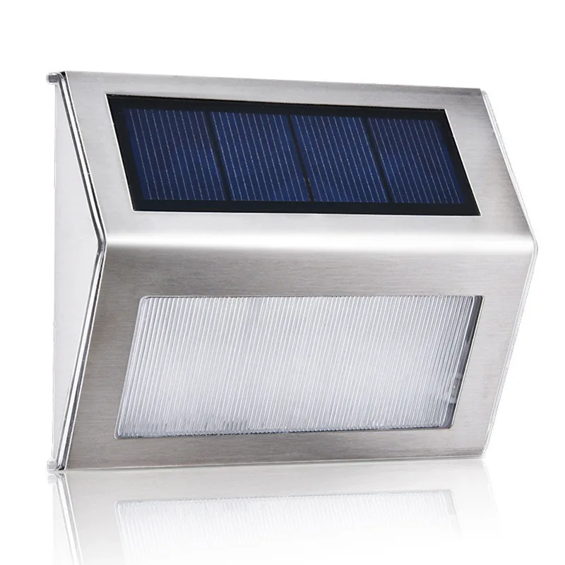 Luz de paso de 3LED, luces solares de acero inoxidable para valla, lámparas de pared LED impermeables para exteriores, luces de cubierta para escalera, jardín, valla, Patio