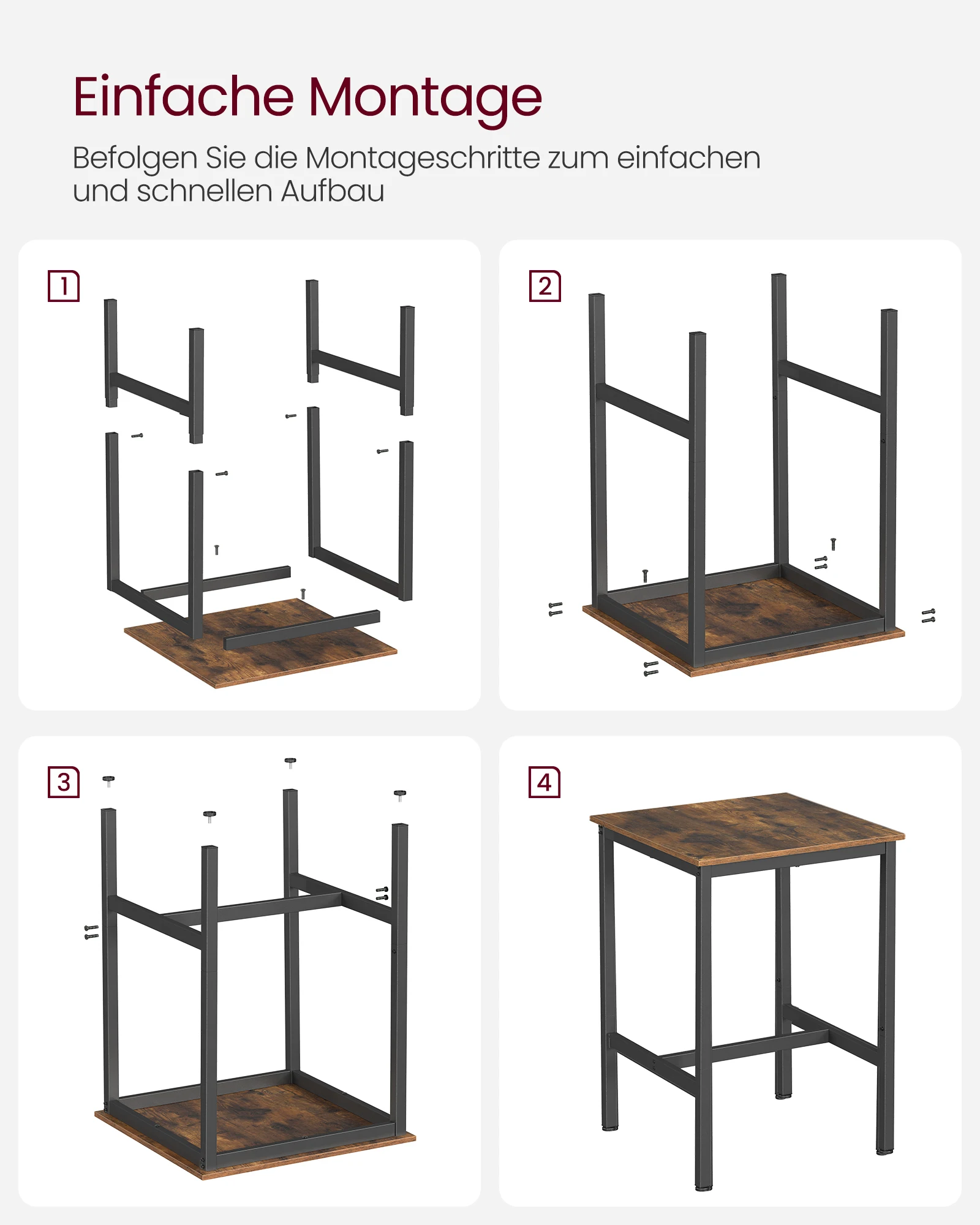 VASAGLE Bartisch mit 2 Barhockern Set, Stehtisch, Küchentisch hoch, Küchenstühle, Barstuhl, Küchenstuhl, Metallgestell