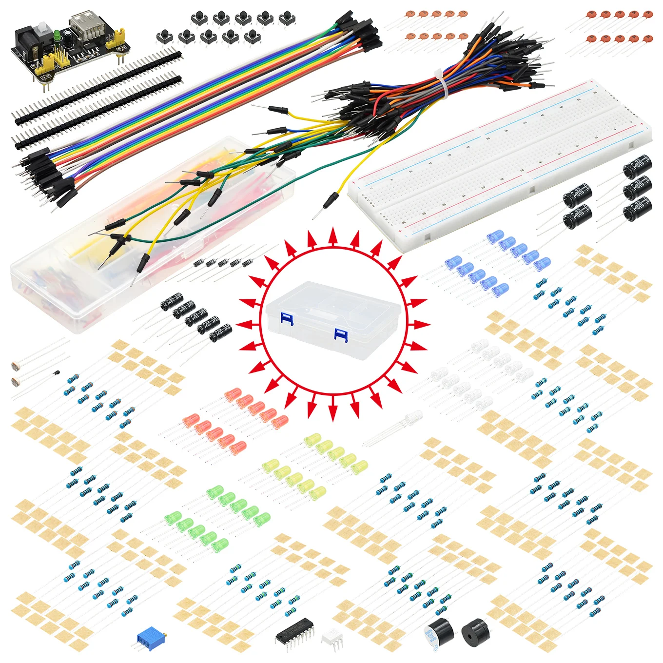 DIY-Projekt-Starter-Kit für Arduino UNO R3 Kit, elektronisches DIY-Kit, elektronisches Komponenten-Set mit Box, 830 Verbindungspunkte, Steckbrett