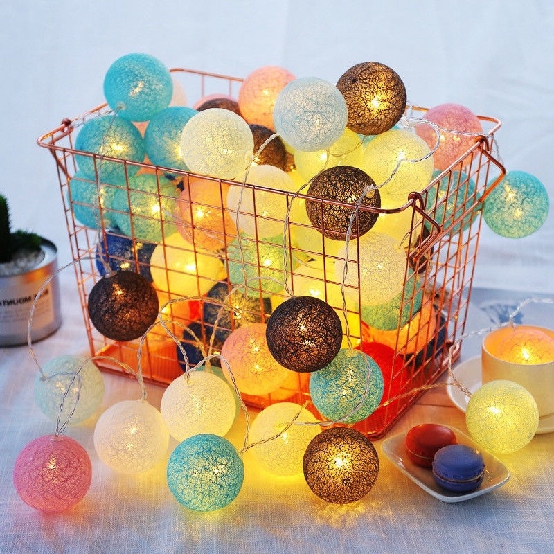 20 bolas de algodón 2,2 M cadena luces nocturnas de hadas bombilla LED USB dormitorio Navidad Fiesta navideña al aire libre luces para cama de bebé Decoración