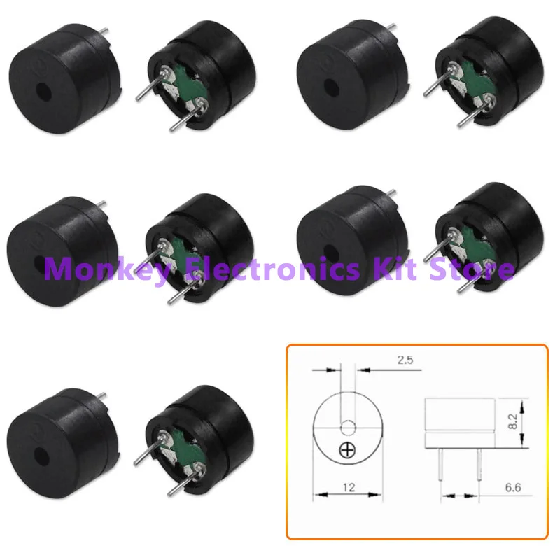 10/20 piezas zumbador pasivo, zumbador activo 12*9,5mm mini, timbre de alarma de tono de pitido continuo largo magnético de 5V para ATmega328P