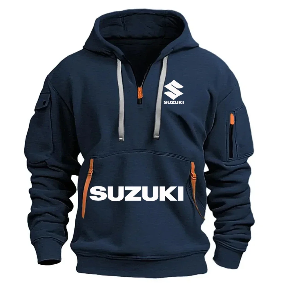 Suzuki новинка 2025 года, осенне-зимняя мужская толстовка с капюшоном, уличная спортивная повседневная брендовая толстовка с принтом, толстовка с половиной молнии