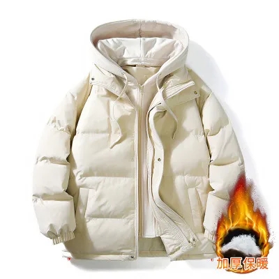 Jaqueta com capuz extragrande masculino, Monocromática, Grossa, Quente, Blusão, Sobretudo, Exterior, Inverno