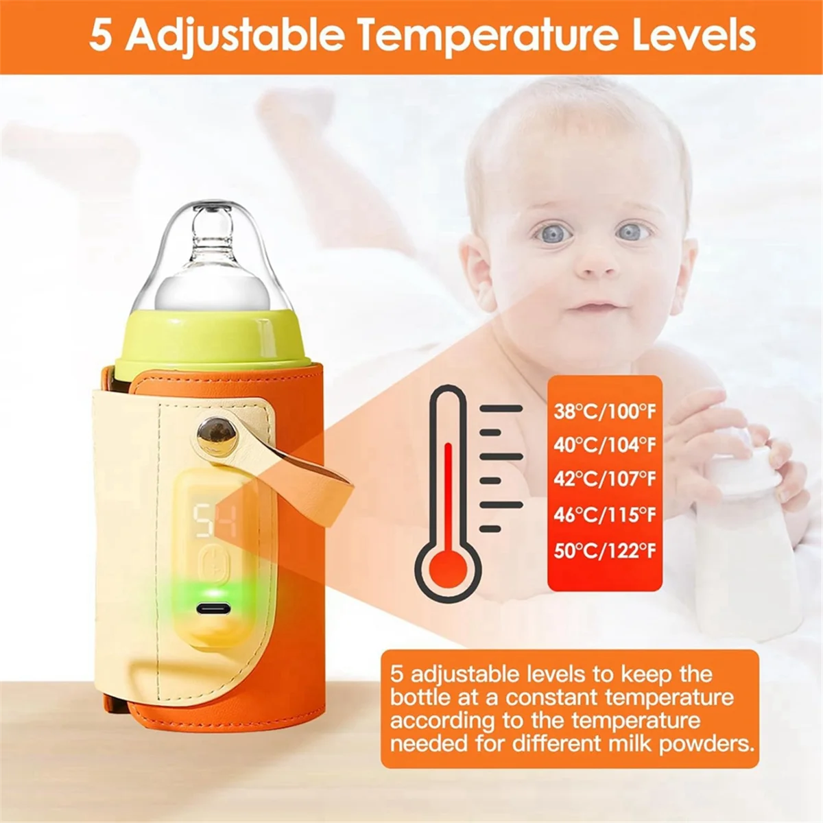 AM-Penghangat Botol Portabel, Kotak Insulasi Botol Bayi dengan Pengisian Cepat dan Tampilan LED untuk Rumah/Perjalanan Keluarga Colokan AS