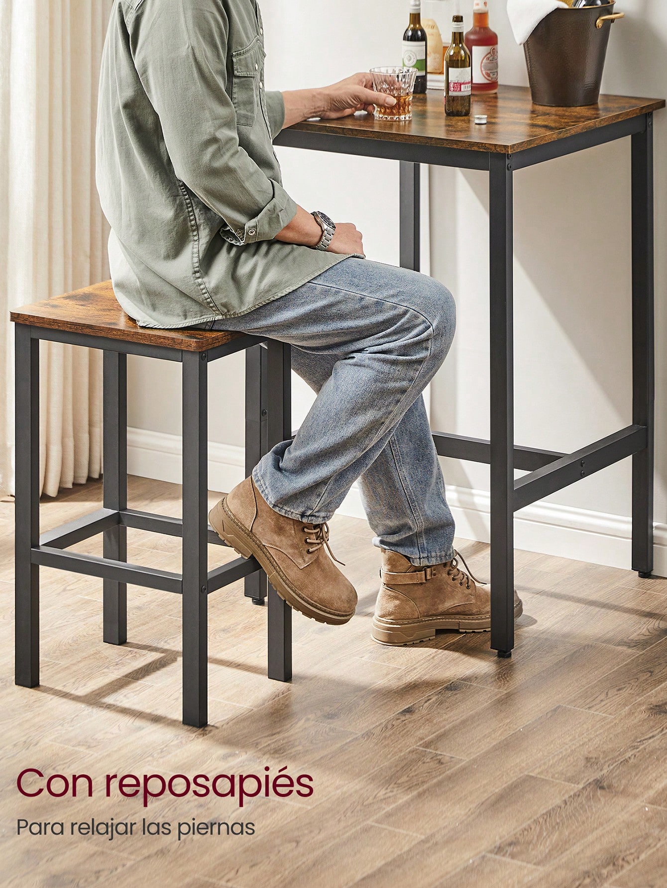 VASAGLE-Juego de mesa de Bar cuadrada, 2 Taburetes de Bar, mesa de Pub de comedor para 2, Juego de desayuno de cocina que ahorra espacio, sala de estar, sala de fiestas