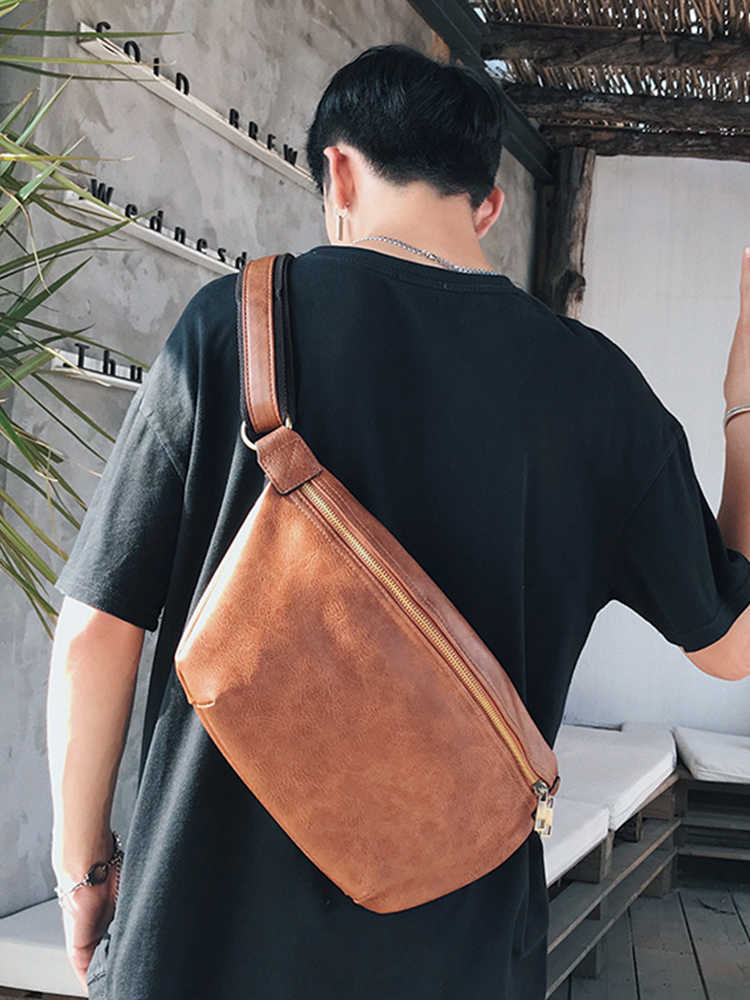 Vintage PU Chest Bags For Men New Versatile Travel Sports Cycling Shoulder Crossbody Bags Fashion Large Capacity Knapsack