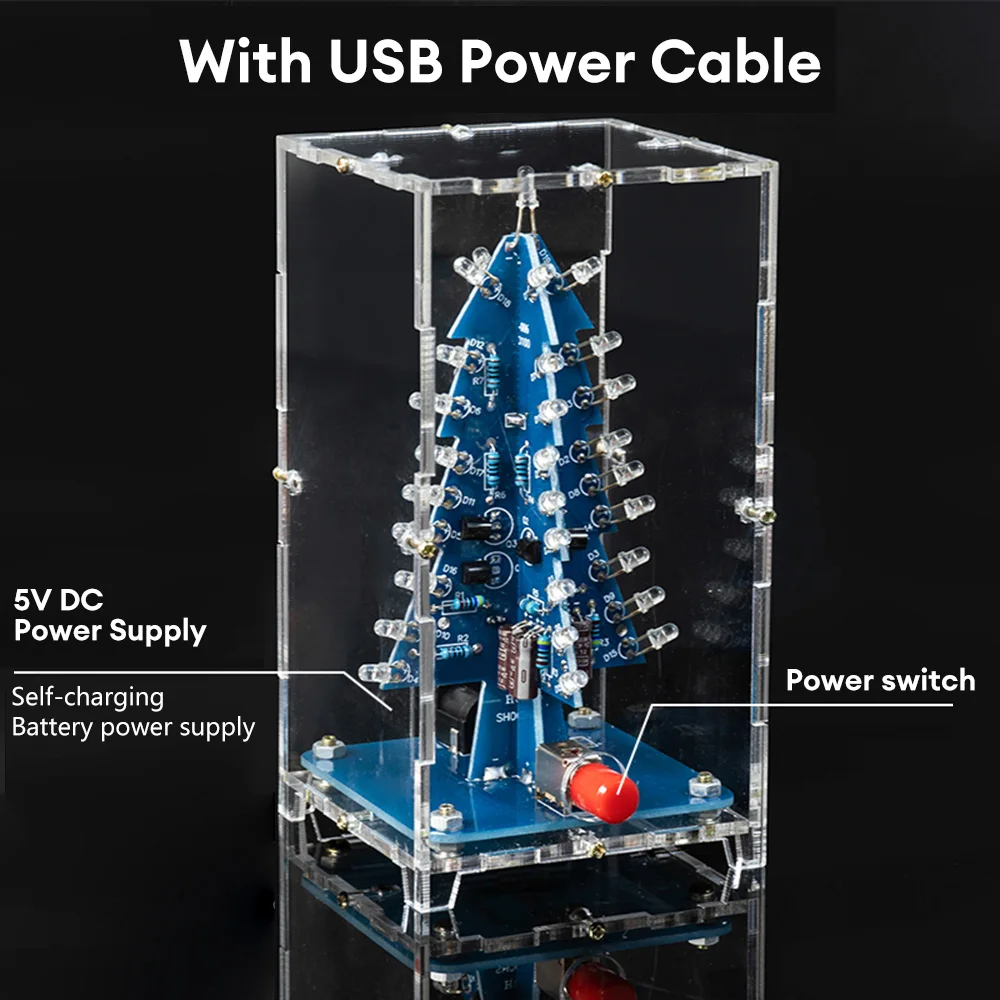 Kit DIY de árbol de Navidad LED colorido con tema navideño, Kit de circuito de Flash LED, Kit de práctica de soldadura divertida electrónica