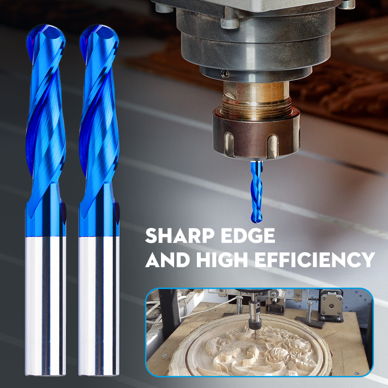 XCAN Kugelkopffräser, 4/6 mm Schaft, 2-schneidiger CNC-Fräser, Nano-blau beschichteter Hartmetall-Fräser