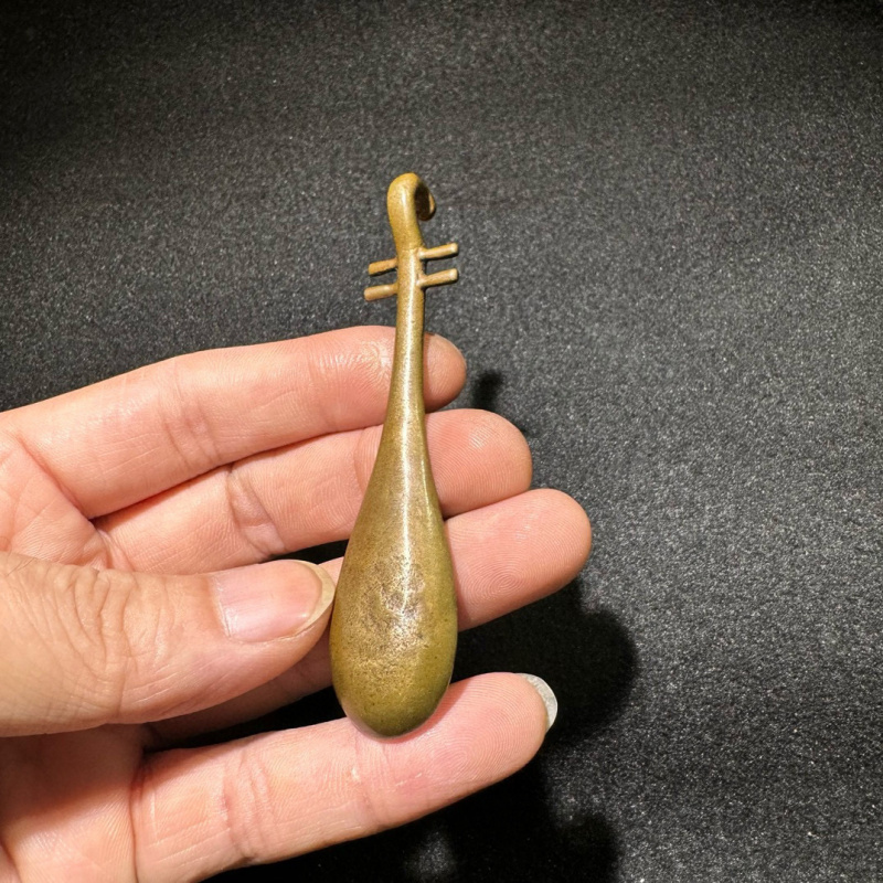 Antique Bronze Sculpture Copper Instrument Small Ornament Solid Brass Micro-carved Musical Instrument Bronze Handle Small Bronze