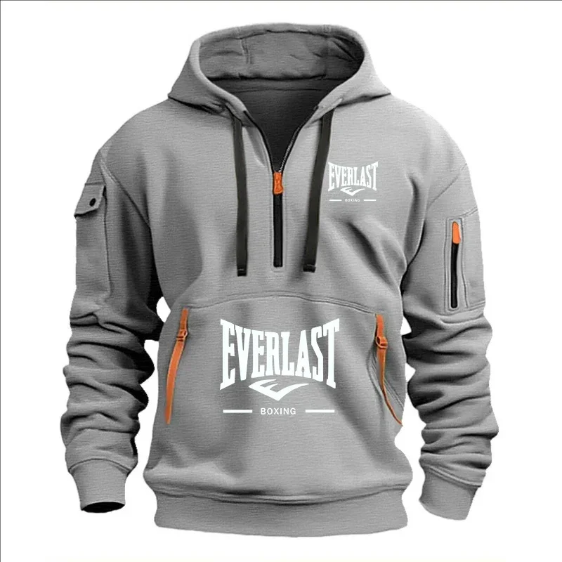 Modo herfst en inverno herenmerkkleding ontwerp met mealous ritsen bedrukte moletom com capuz casual losse trui met capuchon