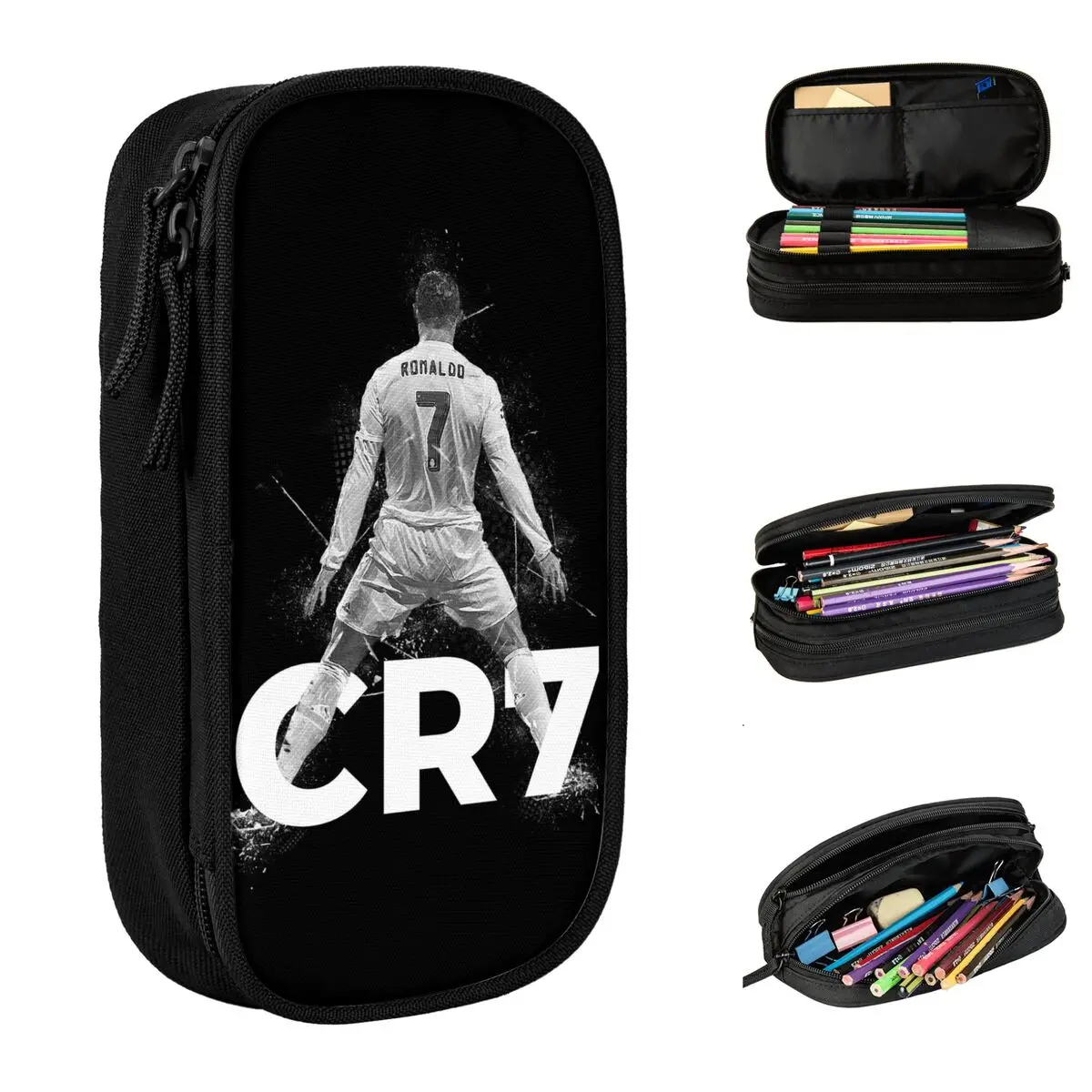 Estuche para lápices de fútbol CR7, estuche para bolígrafos Ronaldos para niñas y niños, bolsa de almacenamiento grande para estudiantes, papelería de regalo escolar, nuevo