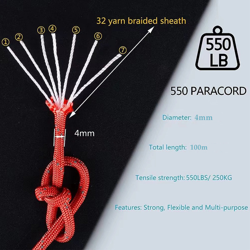 Paracord reflexivo militar 7 fios 4mm 550 cabo de pára-quedas tático barraca de acampamento cordão diy pulseira tecelagem corda