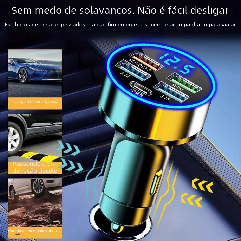 PD + QC 3.0 Adaptador de carregador de telefone para carro de carregamento rápido 4 portas Carregador de carro USB Tipo C PD35W Carregador de carro de carga rápida 3.0